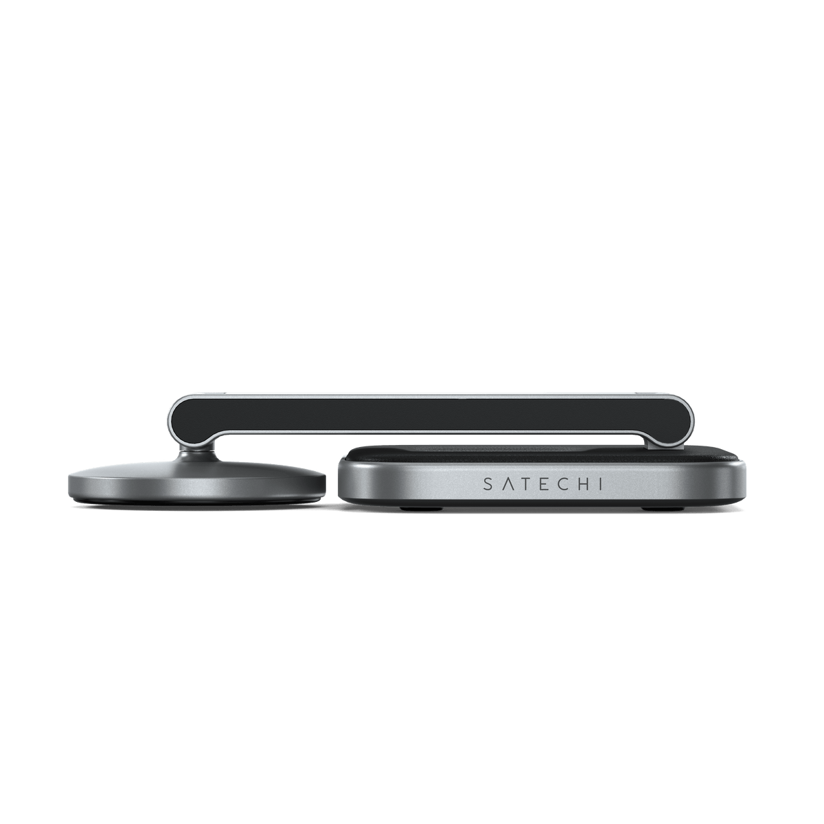 2-in-1 Foldable Qi2 Wireless Charging Stand folded flat, side view