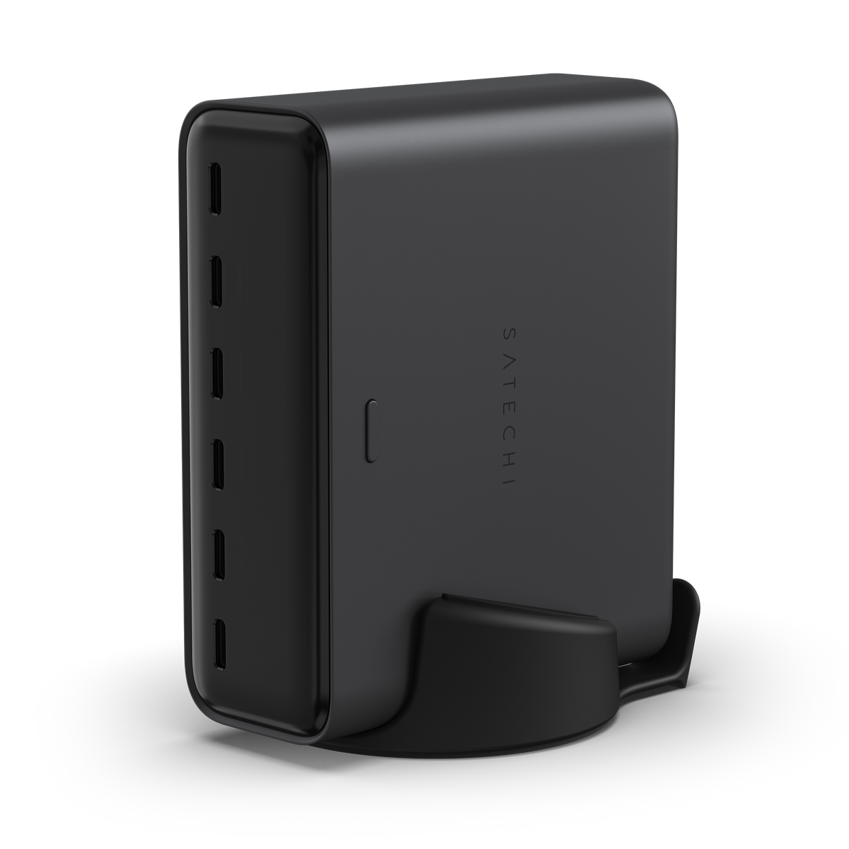 ChargeView 240W Desktop Charger standing upright, side view with six ports