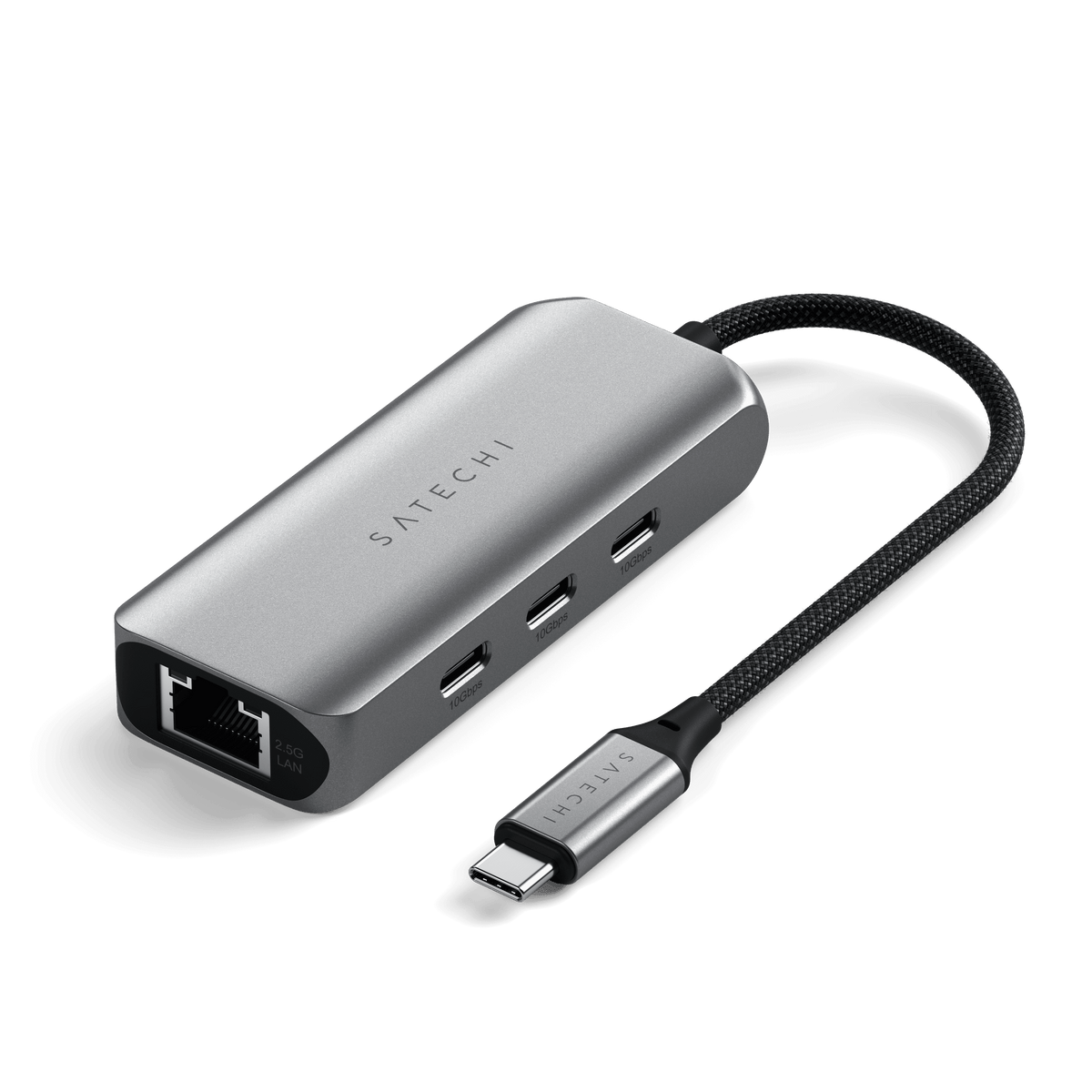 Satechi 4-in-1 USB-C Hub with 2.5 Gigabit Ethernet in Space Gray, angled view