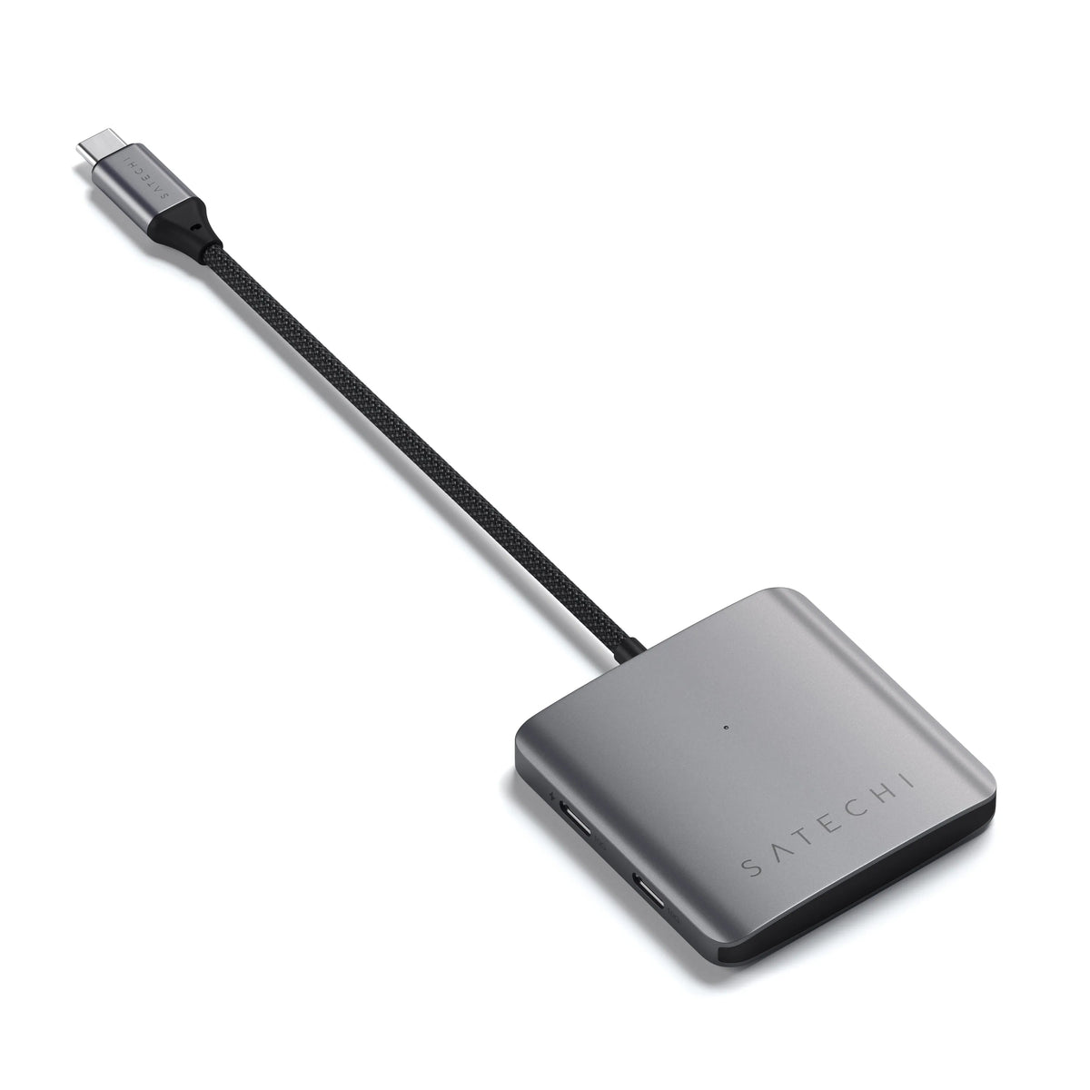 4-Port USB-C Hub with Power Delivery, top view with cable extended
