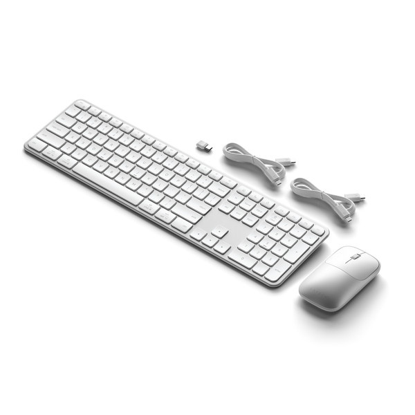 Slim CEX3 Wireless Combo in Silver with charging cables and receiver