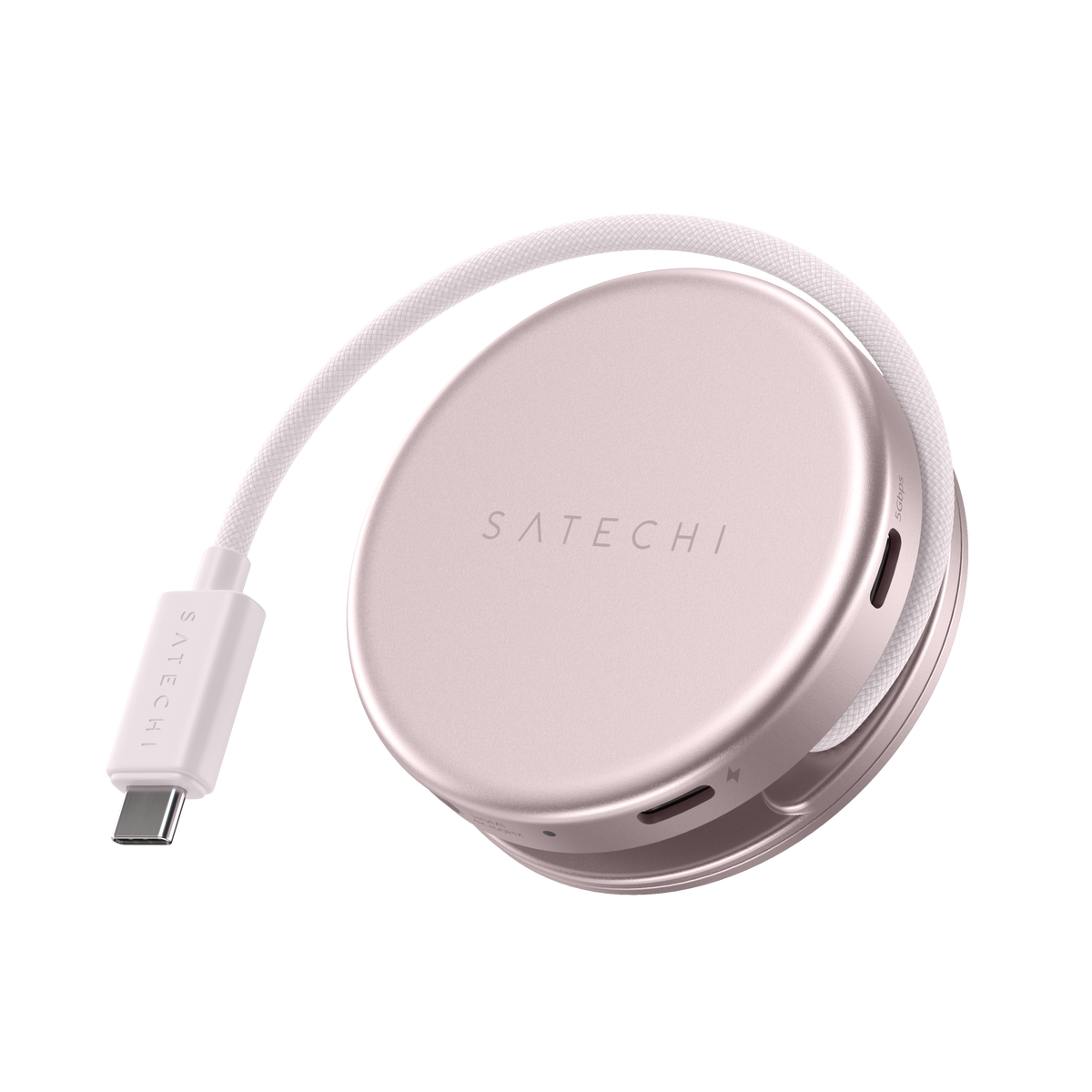 OntheGo 5-in-1 Multiport Adapter in Blush, top view with USB-C cable