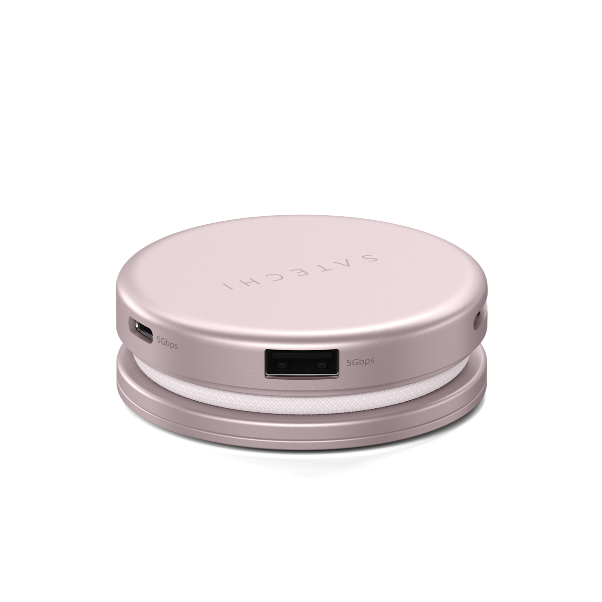 OntheGo 5-in-1 Multiport Adapter in Blush, side view showing SD card slot