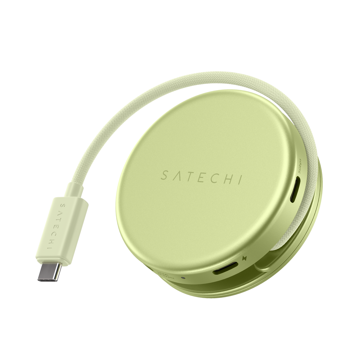 OntheGo 5-in-1 Multiport Adapter in Citrus, top view with USB-C cable