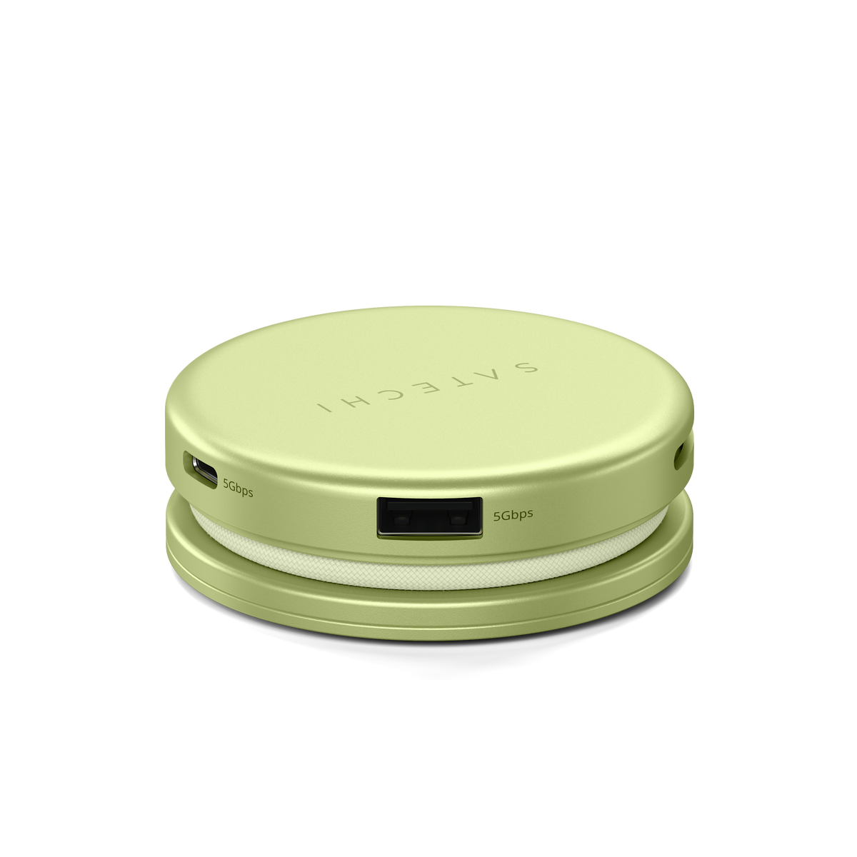 OntheGo 5-in-1 Multiport Adapter in Citrus, side view showing USB-A 5Gbps port