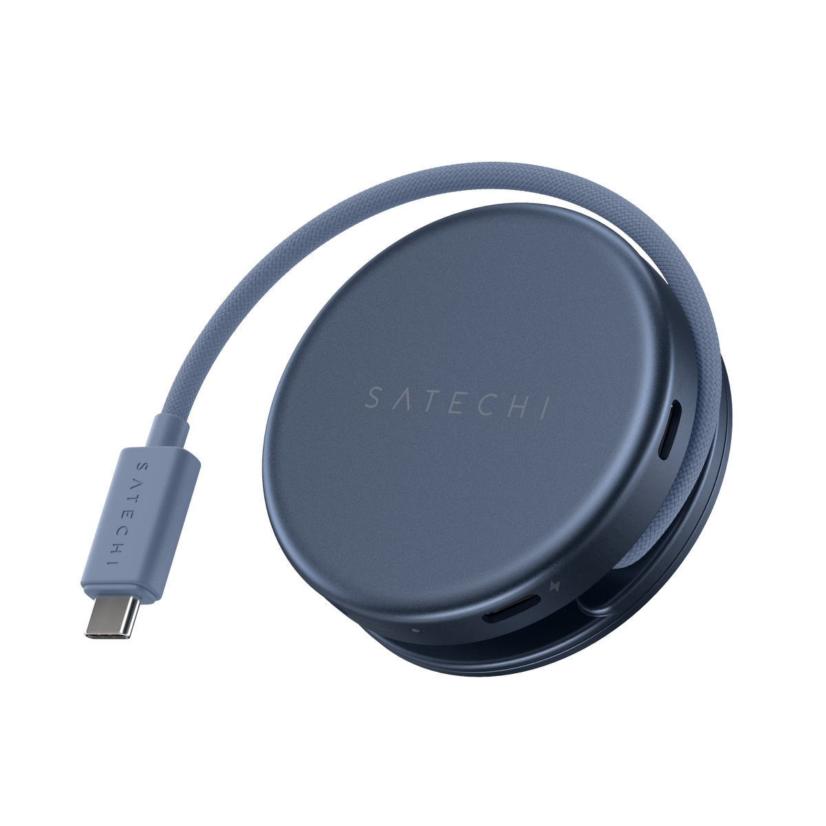 OntheGo 5-in-1 Multiport Adapter in Indigo, top view with USB-C cable