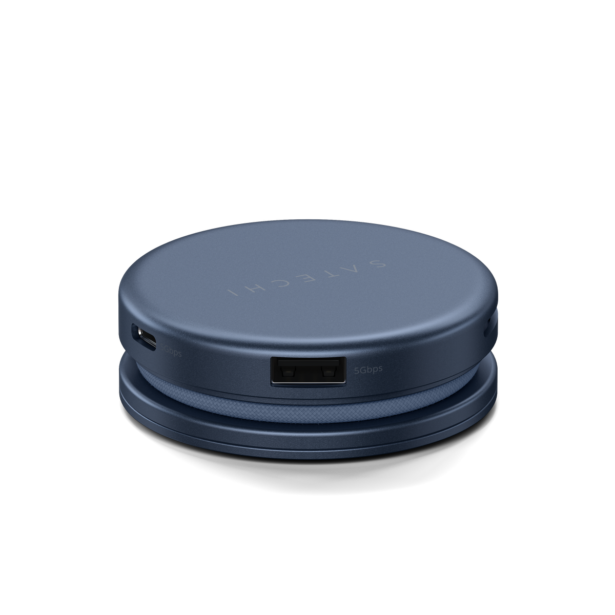OntheGo 5-in-1 Multiport Adapter in Indigo, side view showing USB-A 5Gbps port