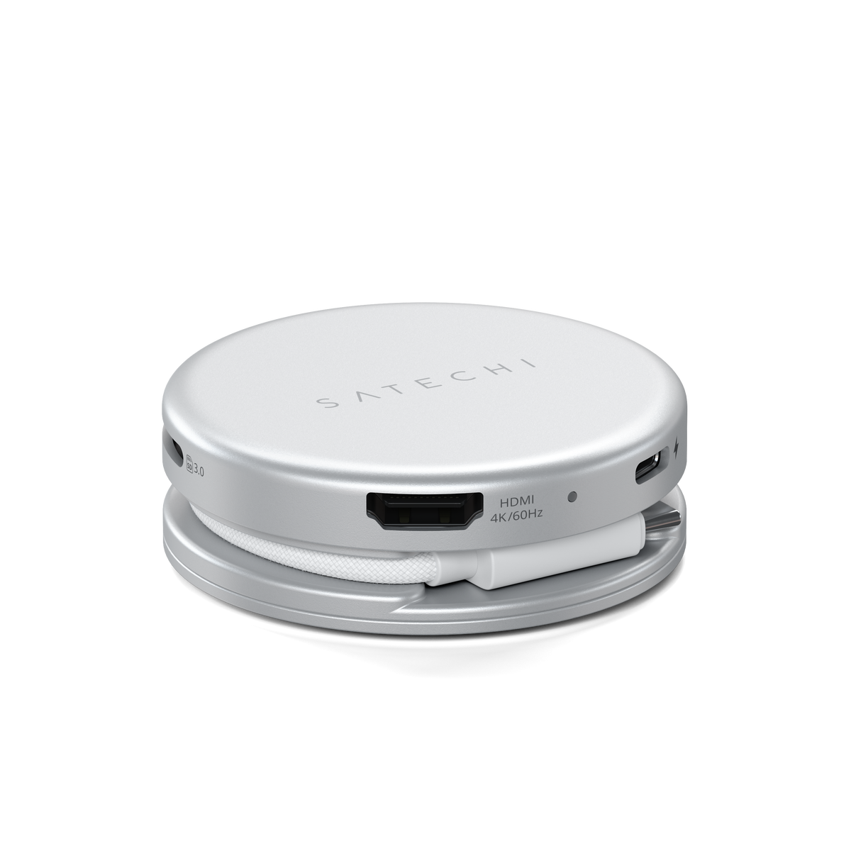 OntheGo 5-in-1 Multiport Adapter in Silver, side view showing HDMI port