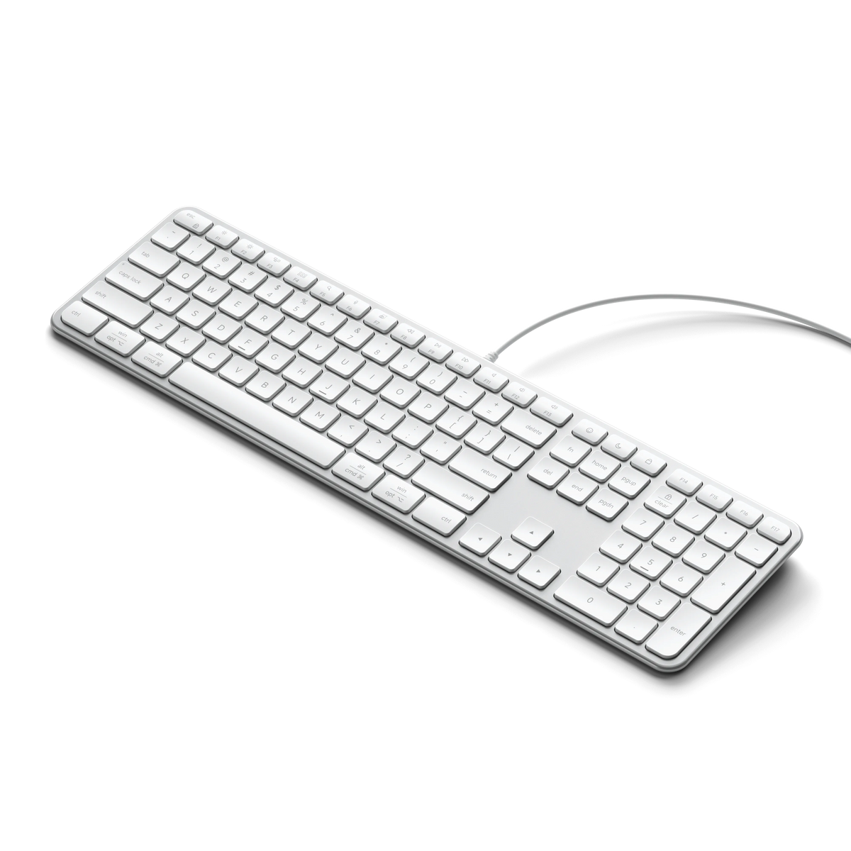 Slim LX3 Wired Keyboard in Silver, angled view