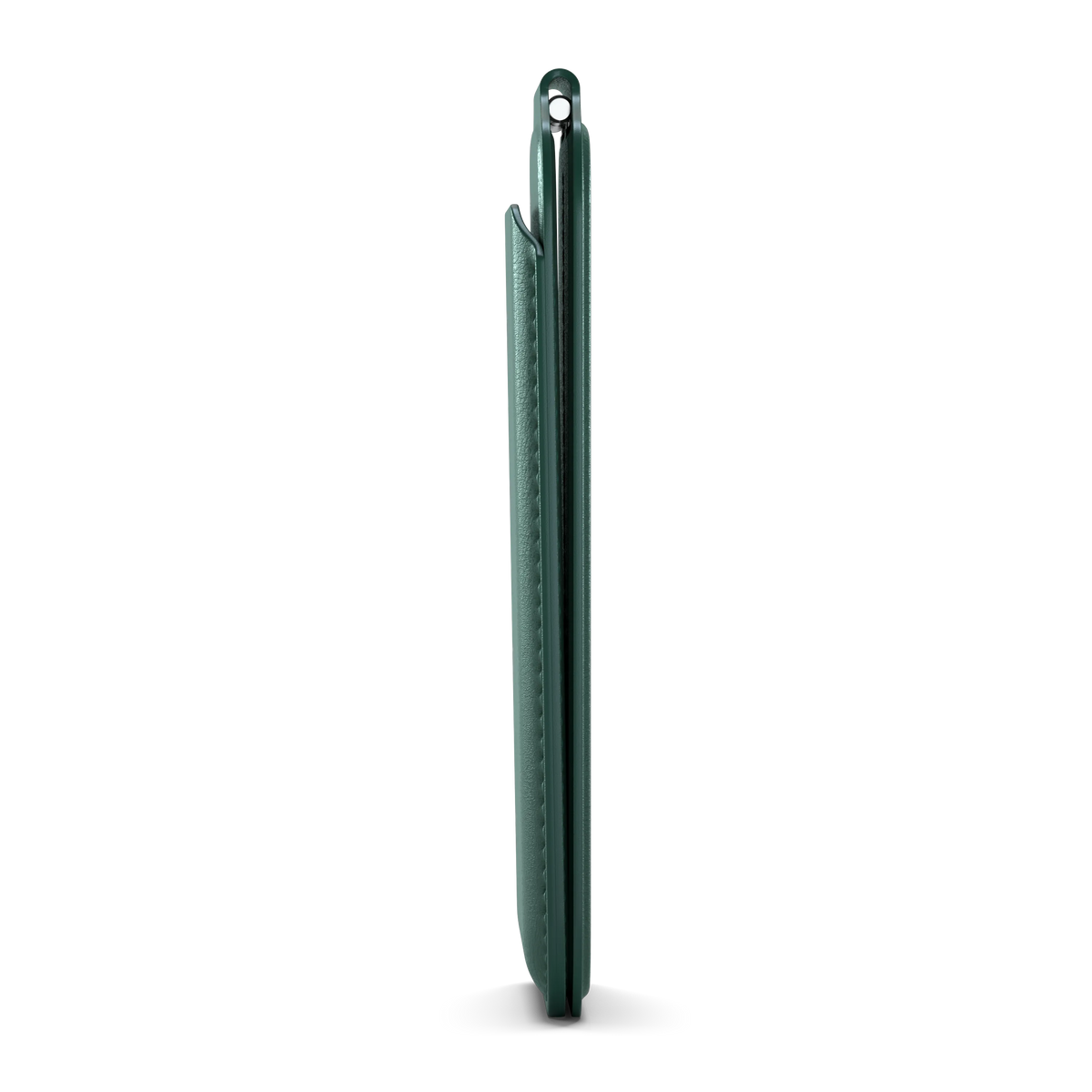 Vegan-Leather Magnetic Wallet Stand in Forest Green, side profile