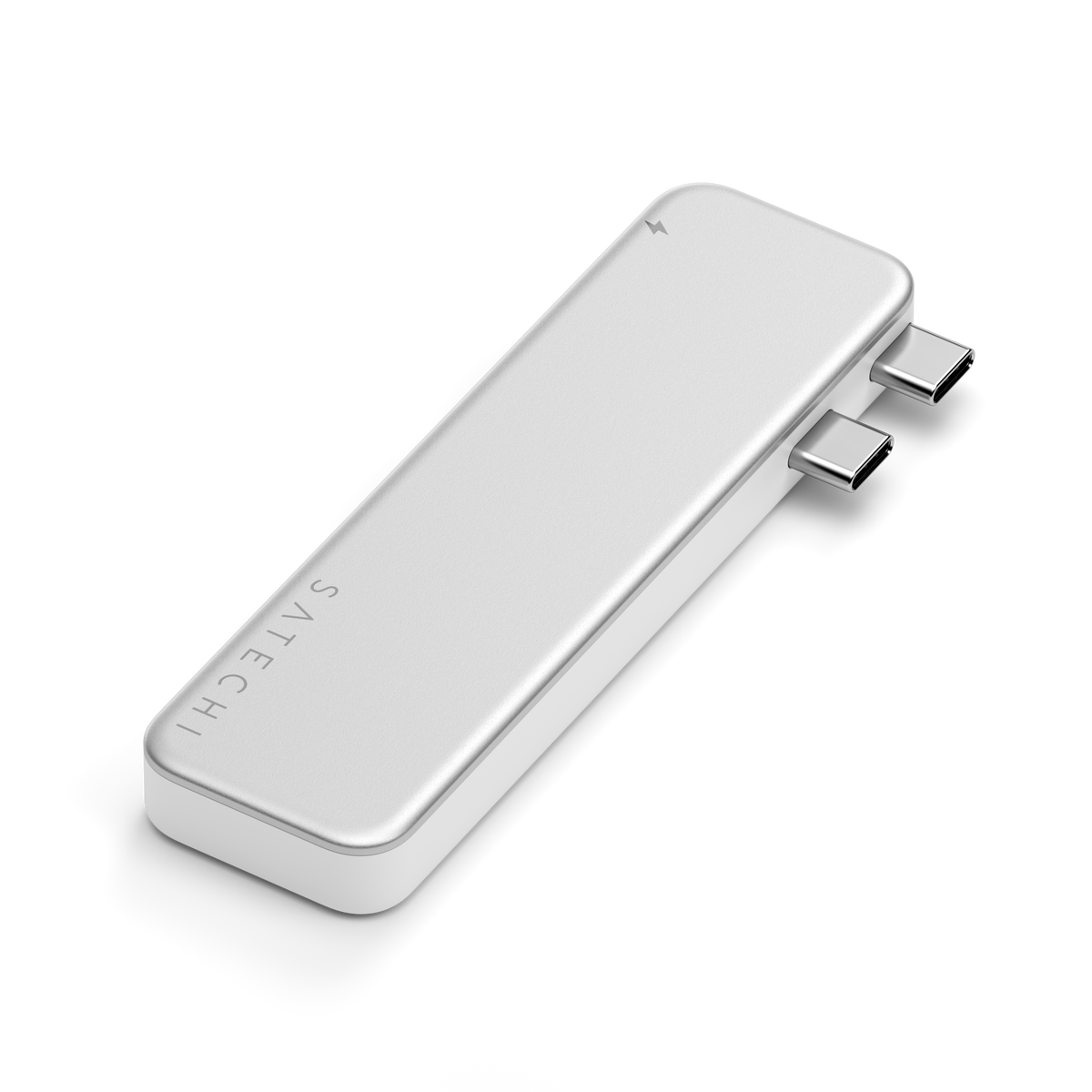 USB-C Snap Hub in Silver, top view with dual USB-C plugs