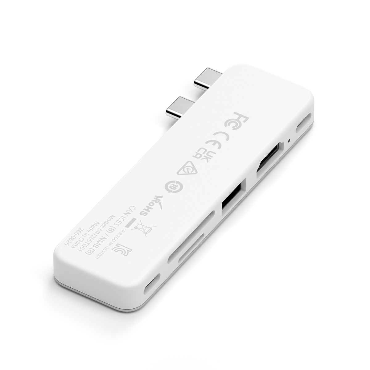 USB-C Snap Hub in Silver, underside with certification labels