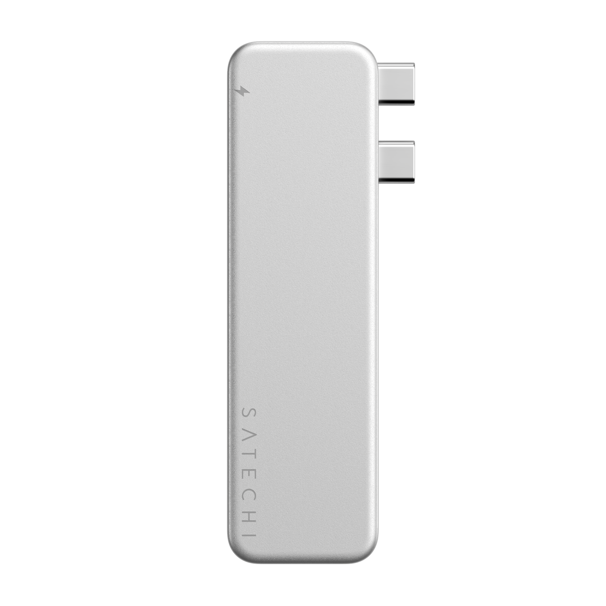 USB-C Snap Hub in Silver, end view of the dual USB-C plugs