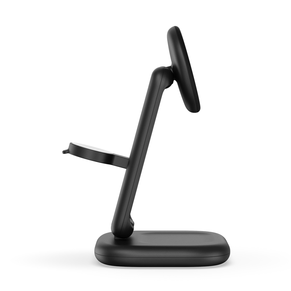 3-in-1 Foldable Wireless Charging Stand with Qi2 25W unfolded with no devices, side view