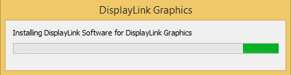 Windows DisplayLink Graphics window with a progress bar nearly complete: Installing DisplayLink Software for DisplayLink Graphics.