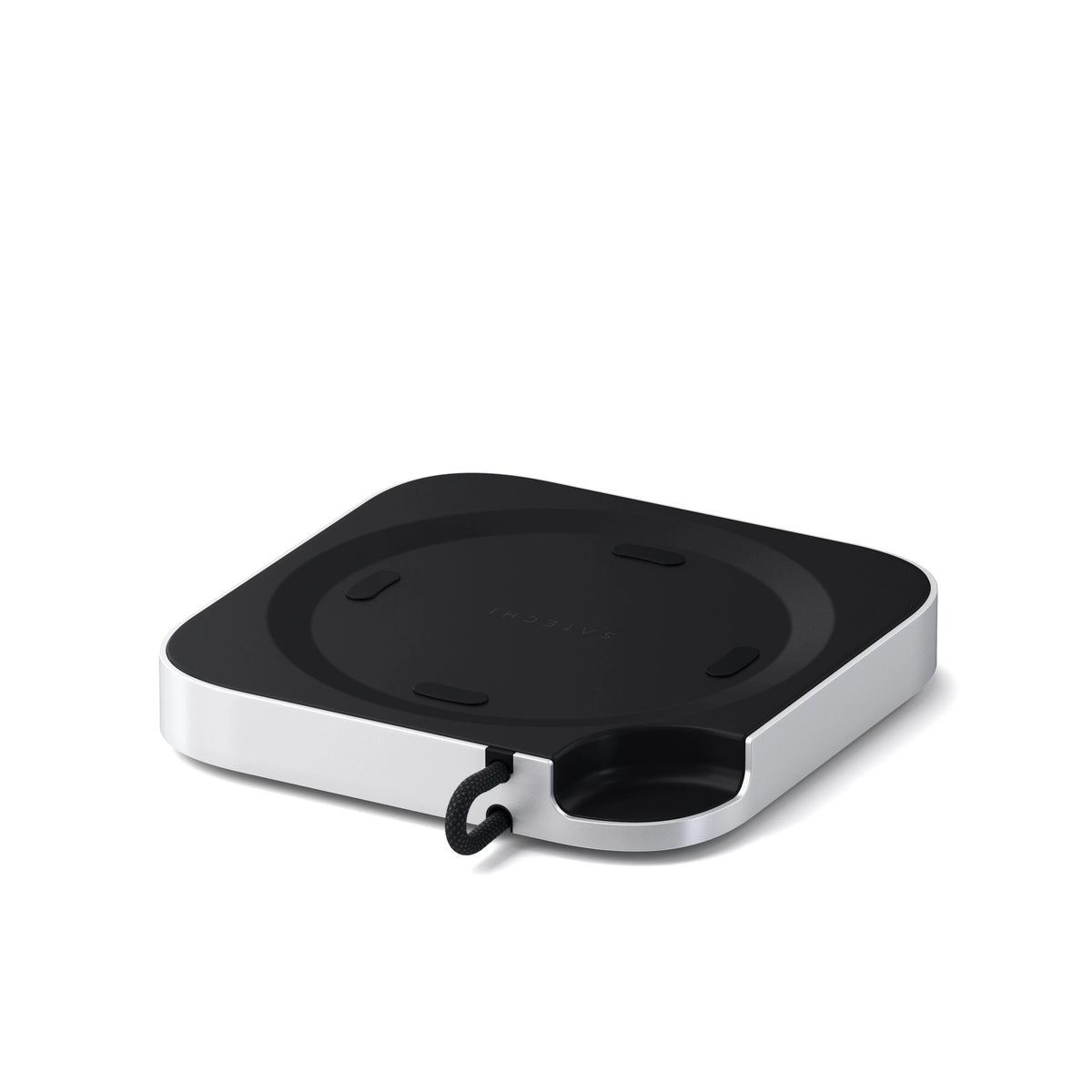 Mac Mini M6/M5 Pro/M4 Stand & Hub with SSD Enclosure, back view with the host cable coiled