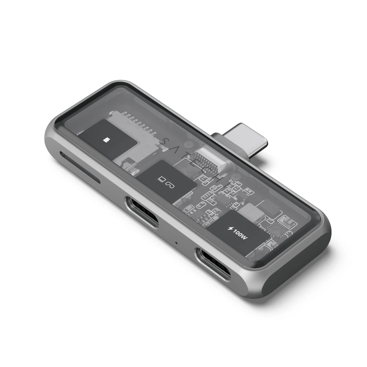 Satechi Mobile XR Hub with microSD Reader, angled view of the transparent top
