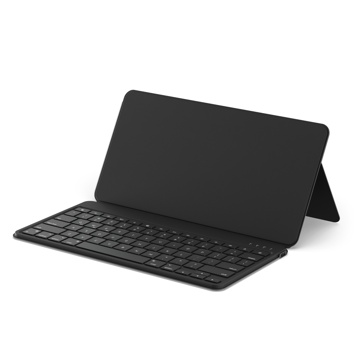 OntheGo Bluetooth Keyboard with Stand in Black, stand open with no tablet