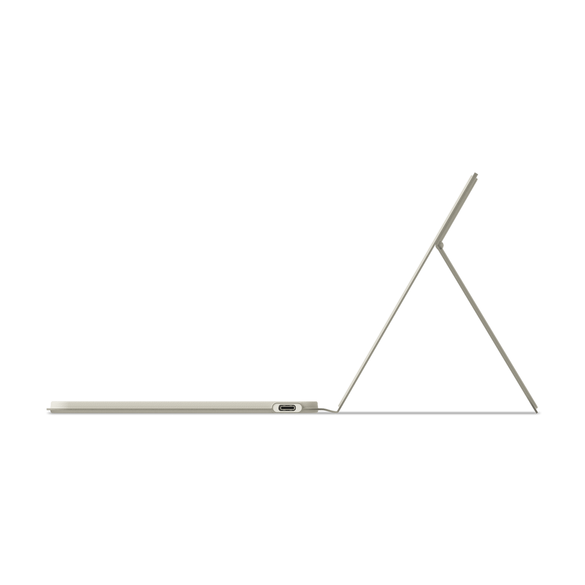 OntheGo Bluetooth Keyboard with Stand in Sand, side profile with stand open