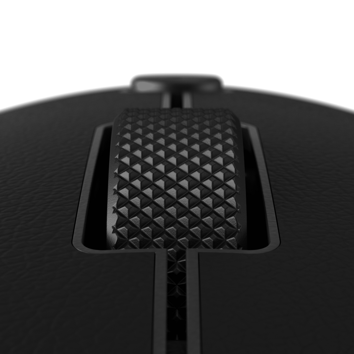 OntheGo Bluetooth Mouse in Black, close up of the textured scroll wheel