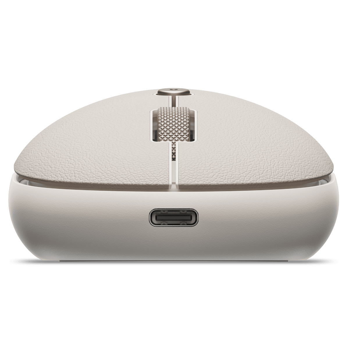 OntheGo Bluetooth Mouse in Sand, front view of USB-C port