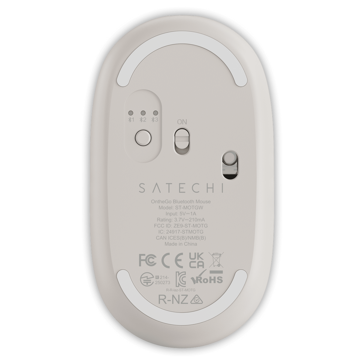 OntheGo Bluetooth Mouse in Sand, underside with power switch