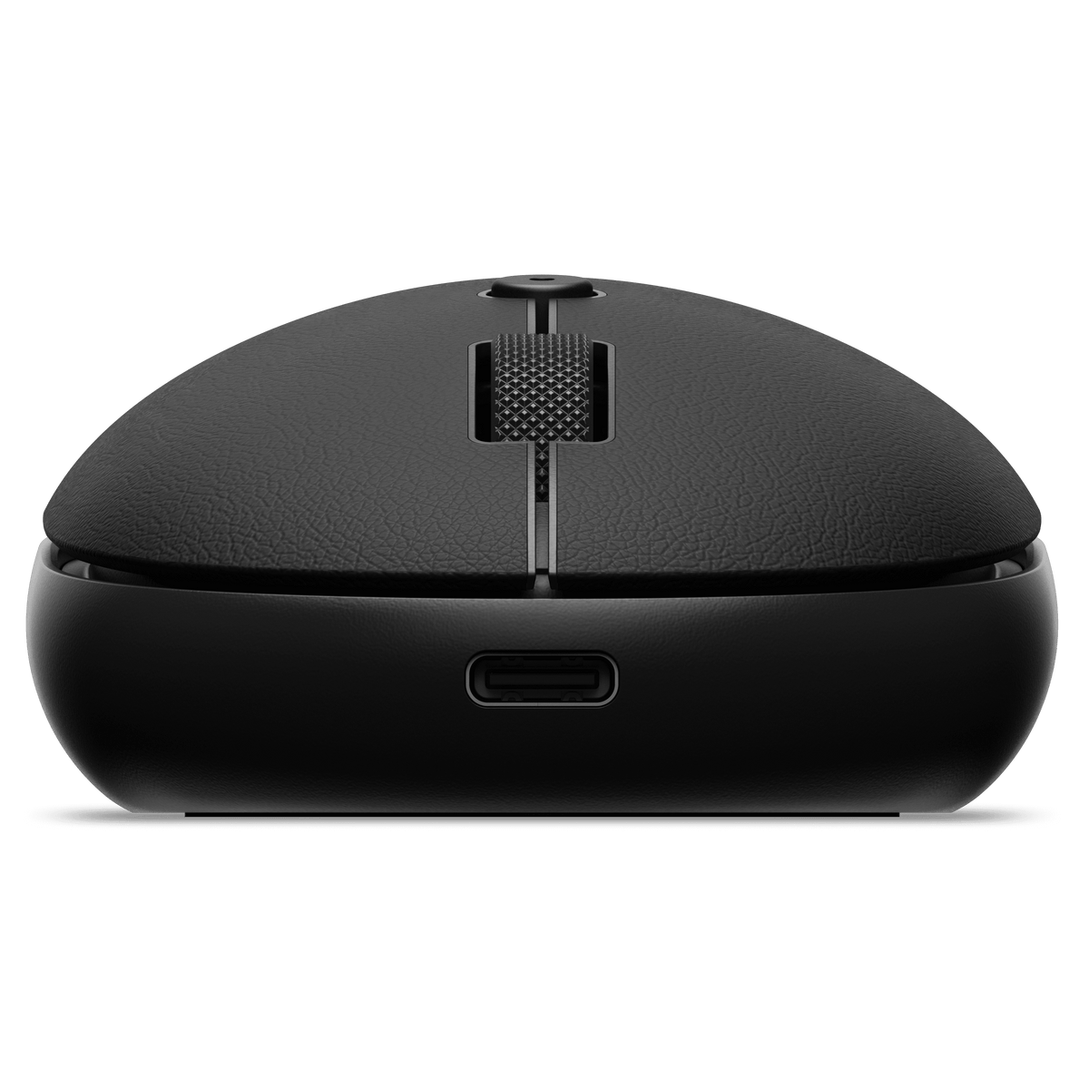 OntheGo Bluetooth Mouse in Black, front view of USB-C port
