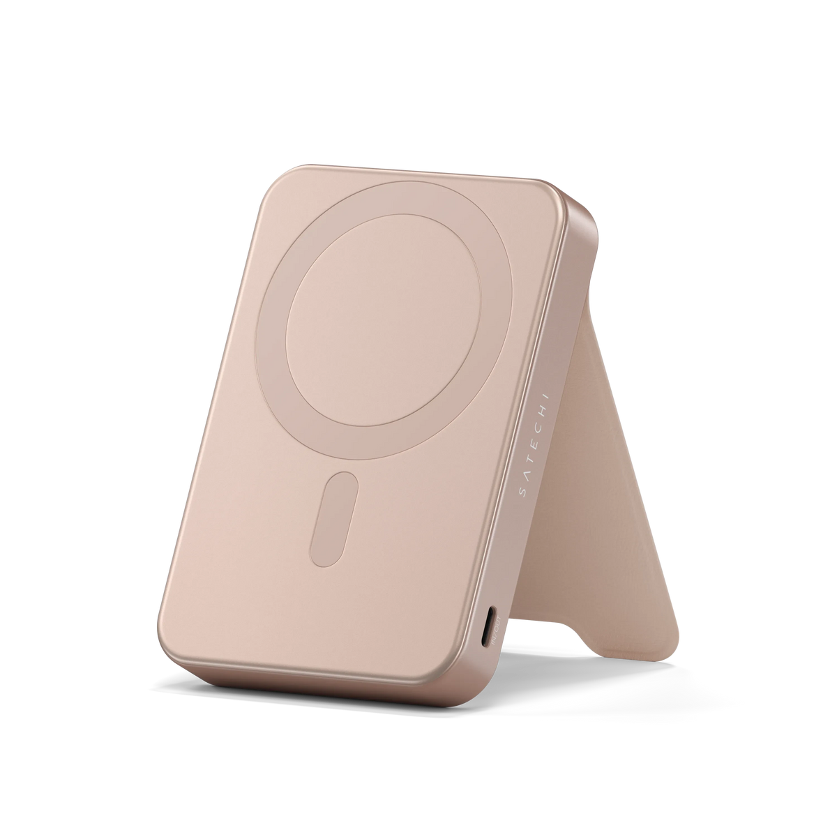 Satechi OntheGo Power Bank (10K) in Desert Rose with kickstand open