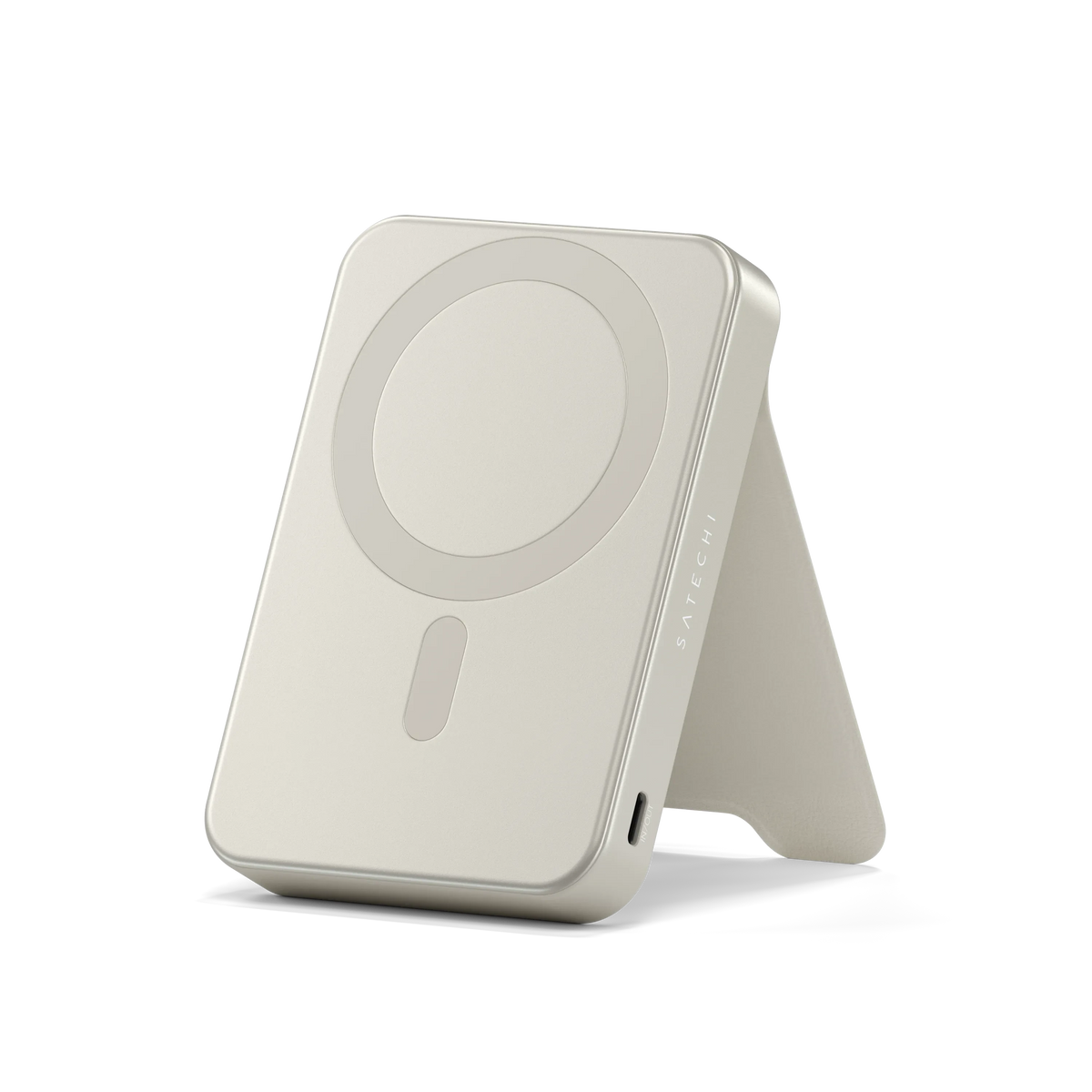 Satechi OntheGo Power Bank (10K) in Sand with kickstand open