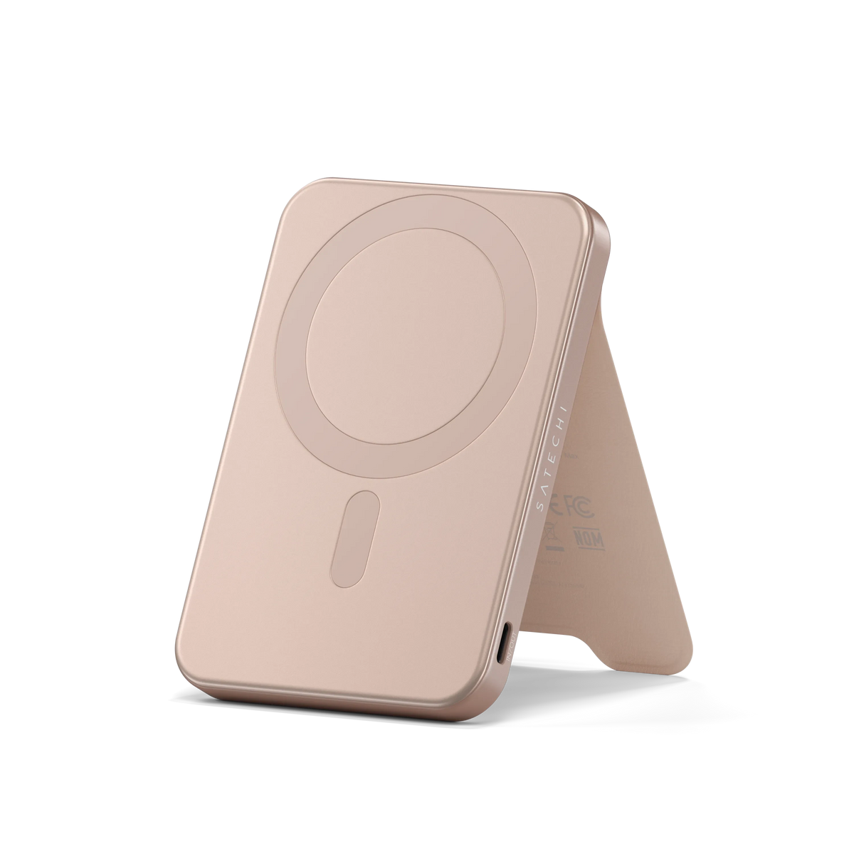 Satechi OntheGo Power Bank (5K) in Desert Rose with kickstand open
