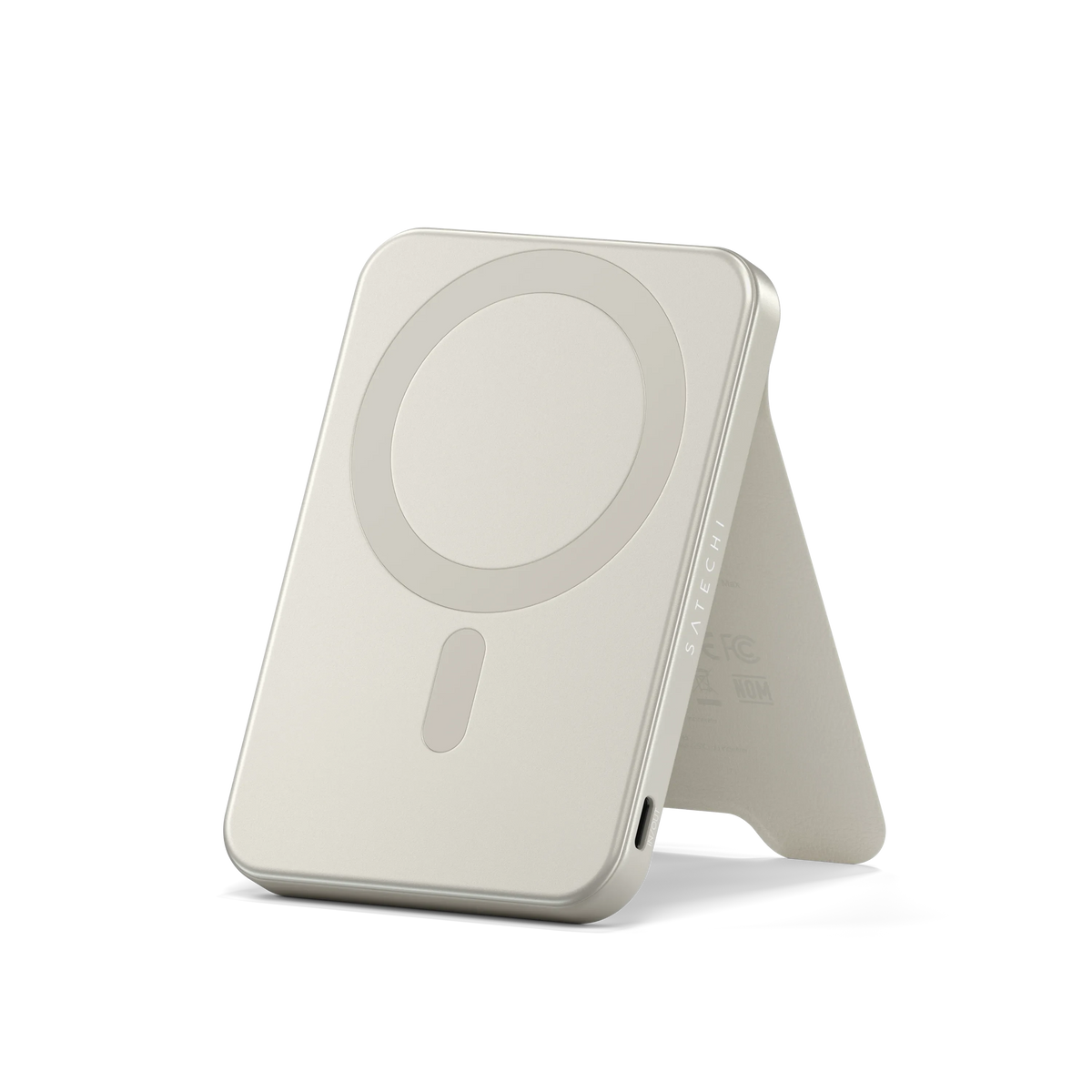 Satechi OntheGo Power Bank (5K) in Sand with kickstand open