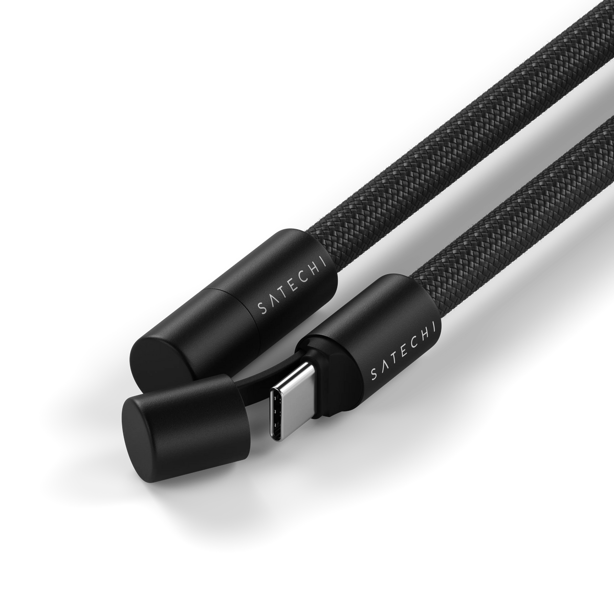 OntheGo USB-C Lanyard Cable in Black, USB-C connector caps, close up