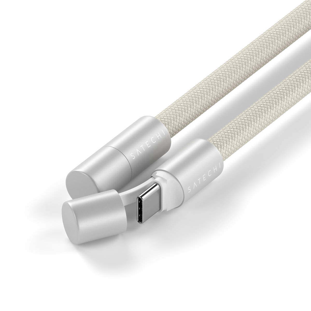 OntheGo USB-C Lanyard Cable in Sand, USB-C connector caps, close up