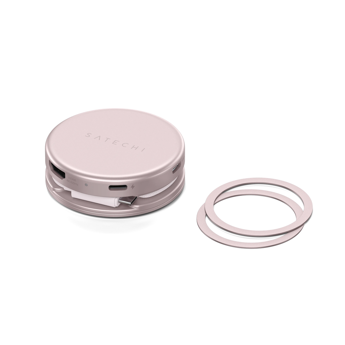 OntheGo™ 5-in-1 Multiport Adapter in Blush with two magnetic rings