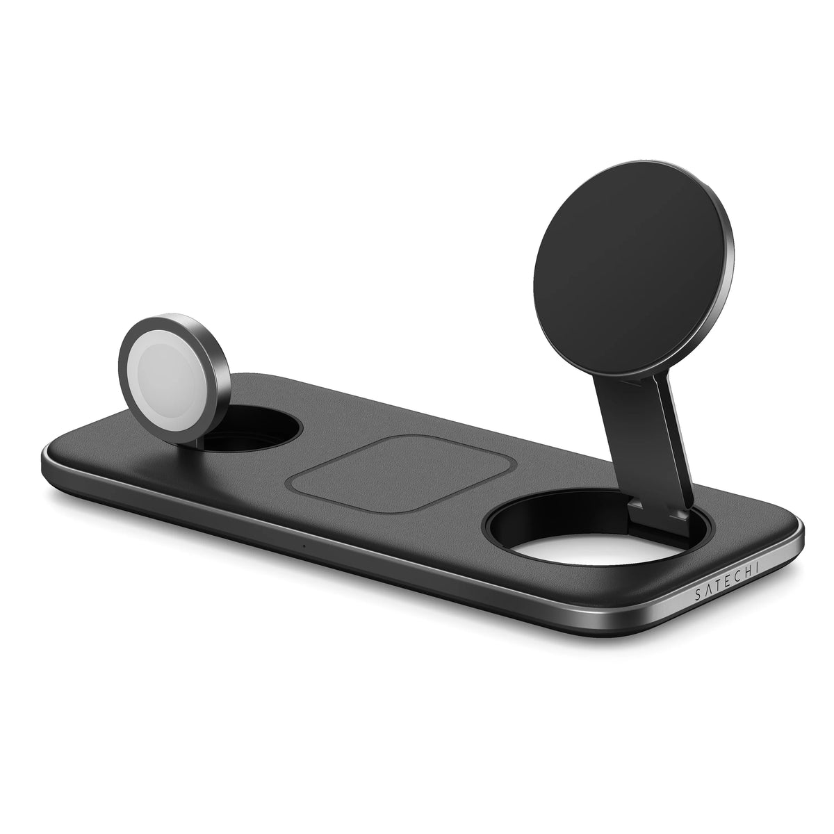 Qi2 Trio Wireless Charging Pad with the iPhone stand raised, no devices
