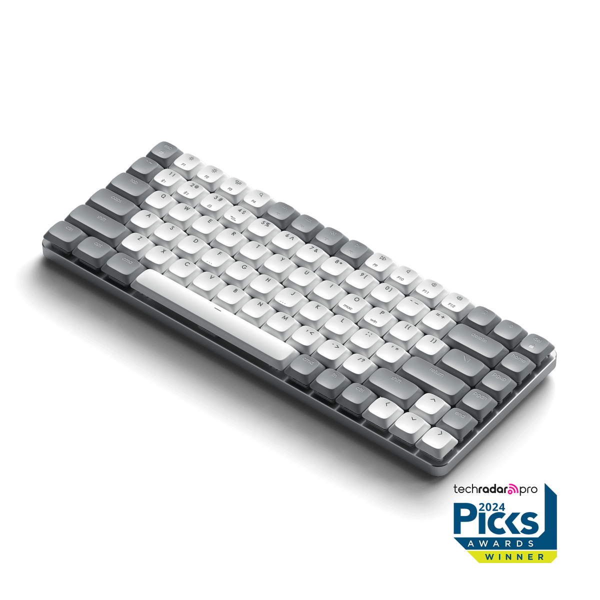 SM1 Slim Mechanical Backlit Bluetooth Keyboard in Light, angled view, with TechRadar Pro 2024 Picks Awards winner badge