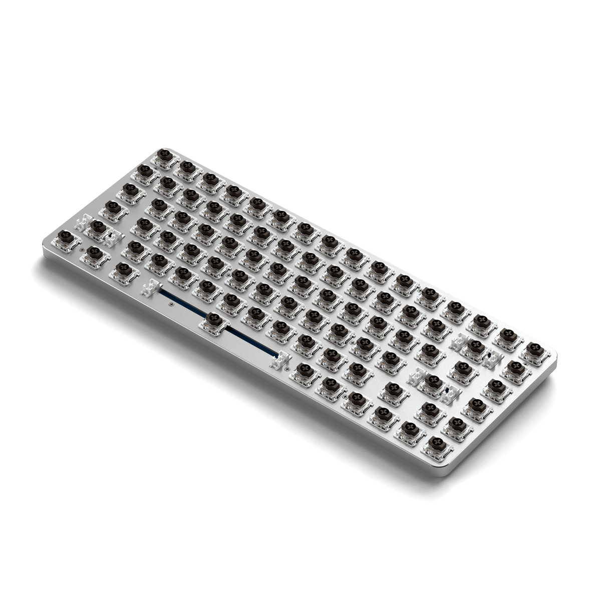 SM1 Slim Mechanical Backlit Bluetooth Keyboard in Dark with keycaps removed to show switches