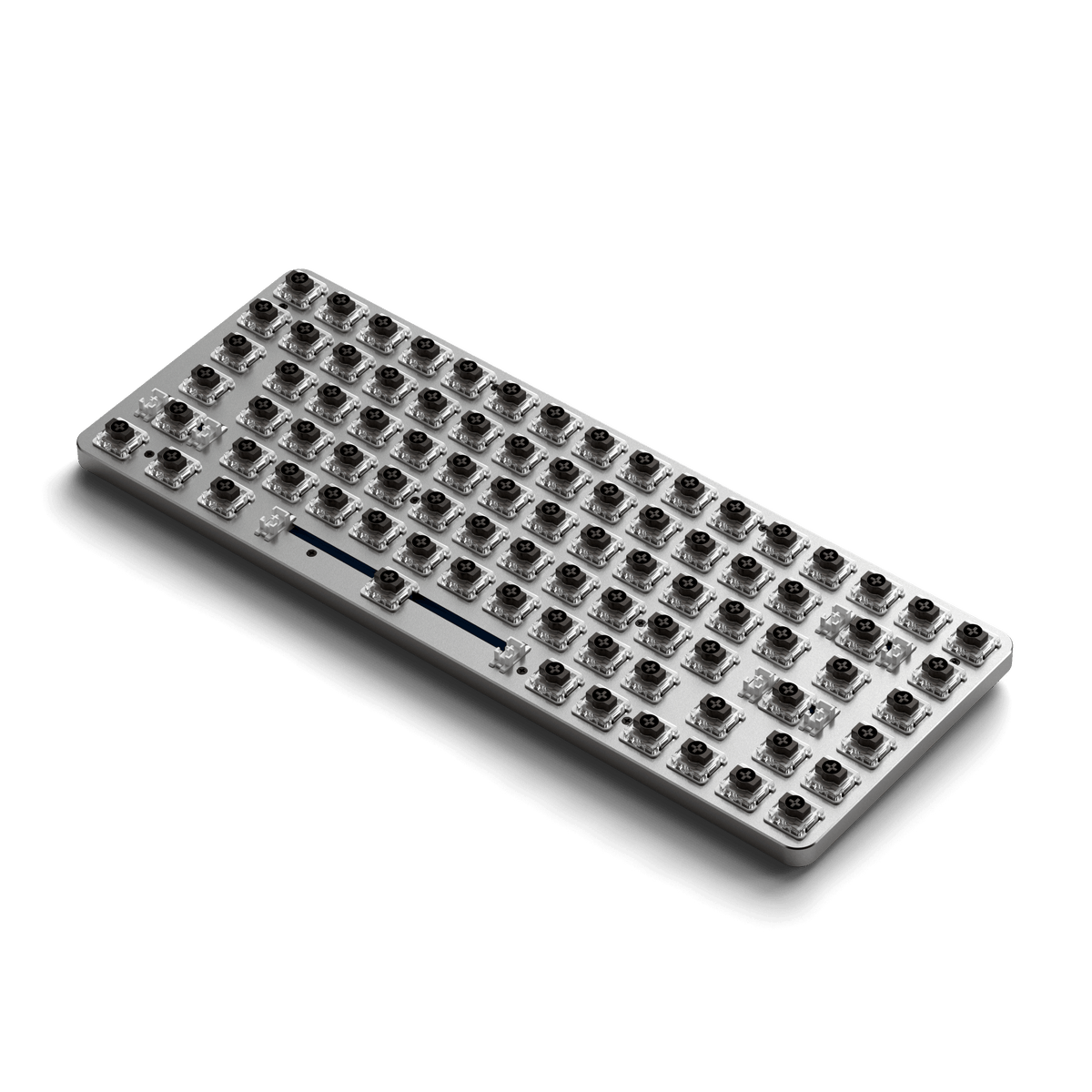 SM1 Slim Mechanical Backlit Bluetooth Keyboard in Light with keycaps removed to show switches