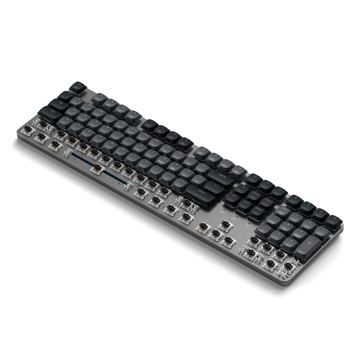 SM3 Slim Mechanical Backlit Bluetooth Keyboard in Dark, angled view with keycaps partly removed to show switches