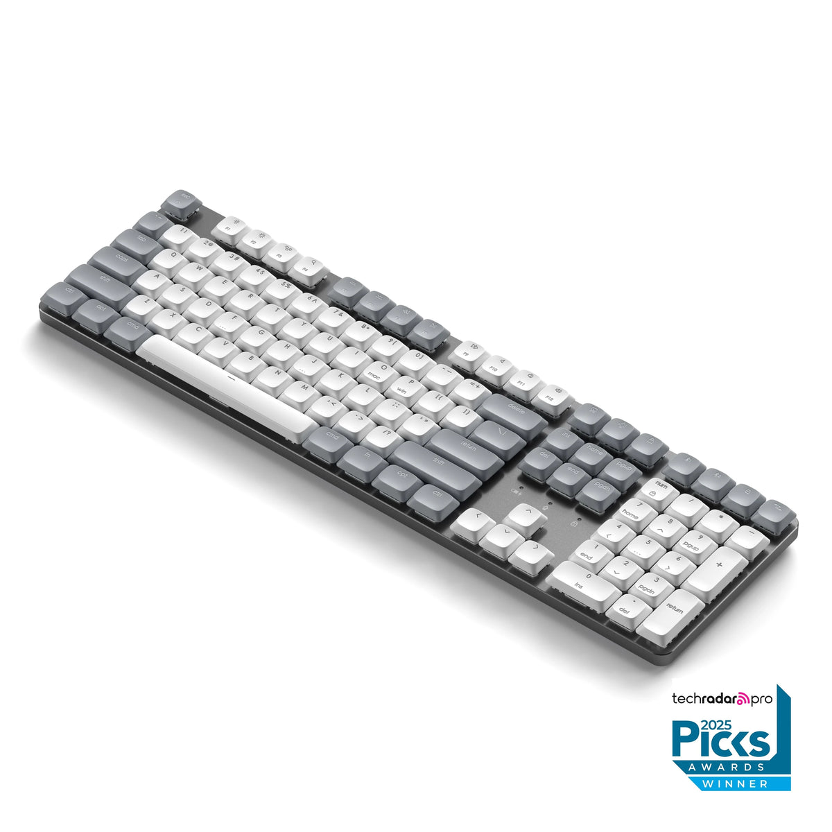 SM3 Slim Mechanical Backlit Bluetooth Keyboard in Light, angled view, with TechRadar Pro 2025 Picks Awards winner badge