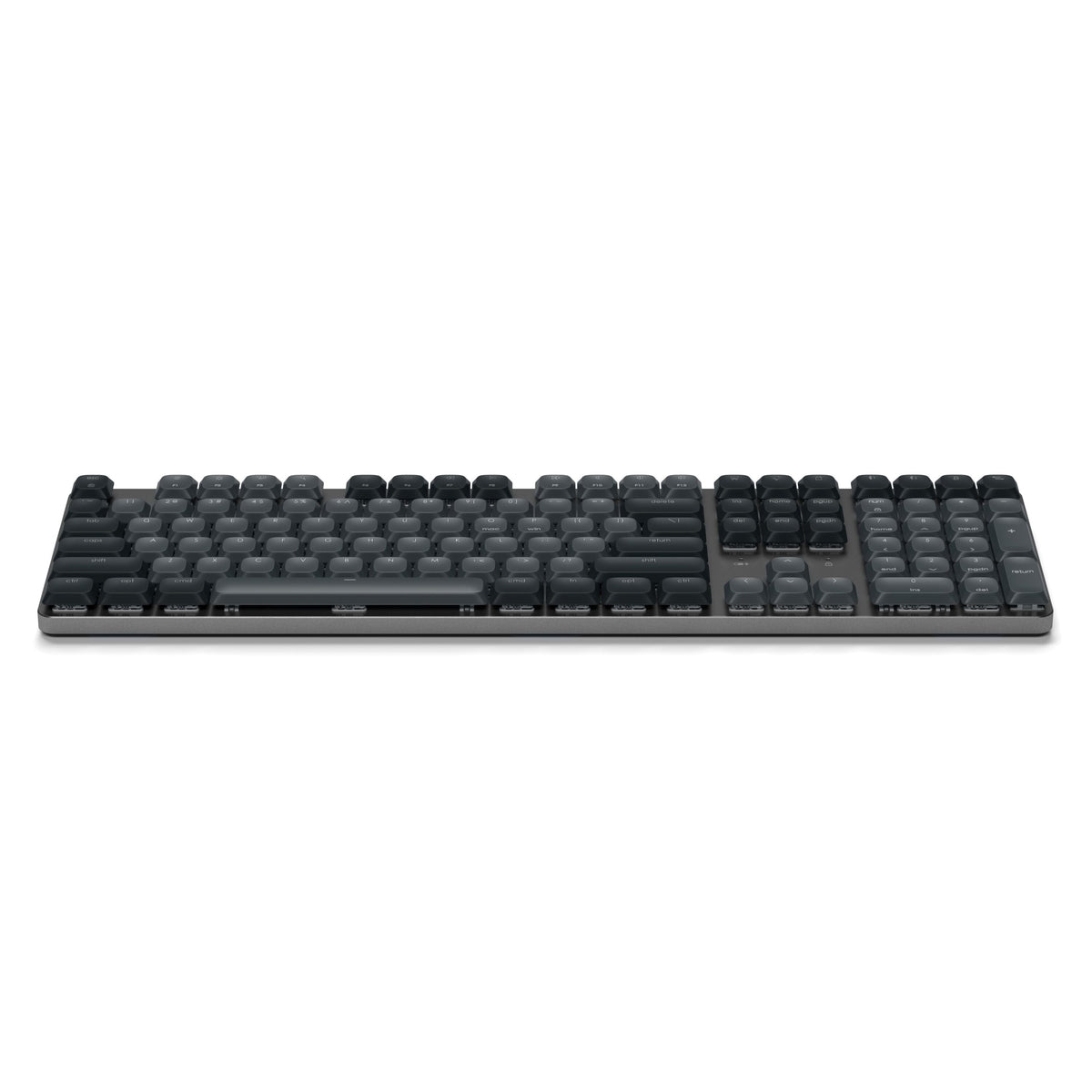 SM3 Slim Mechanical Backlit Bluetooth Keyboard in Dark, front edge view