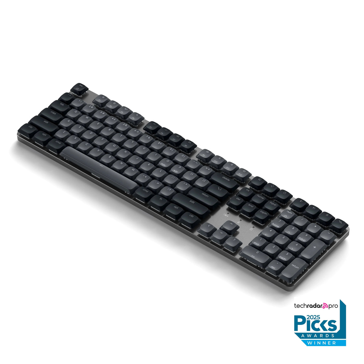 SM3 Slim Mechanical Backlit Bluetooth Keyboard in Dark, angled view, with TechRadar Pro 2025 Picks Awards winner badge