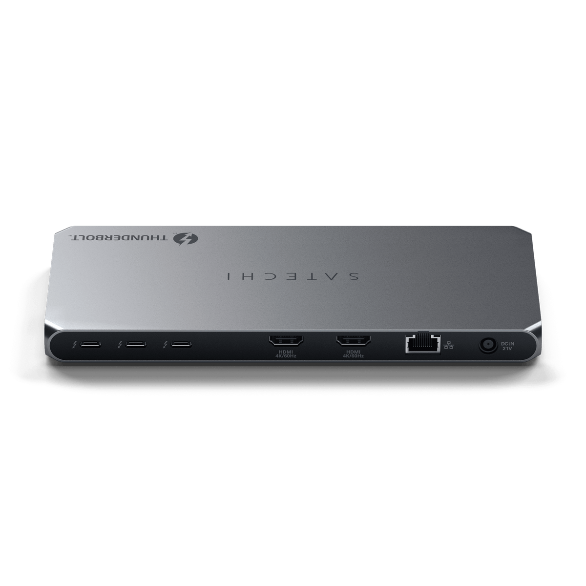 Thunderbolt 4 Docking Station with DisplayLink, back view showing Thunderbolt, HDMI, Ethernet and power ports (EU version)
