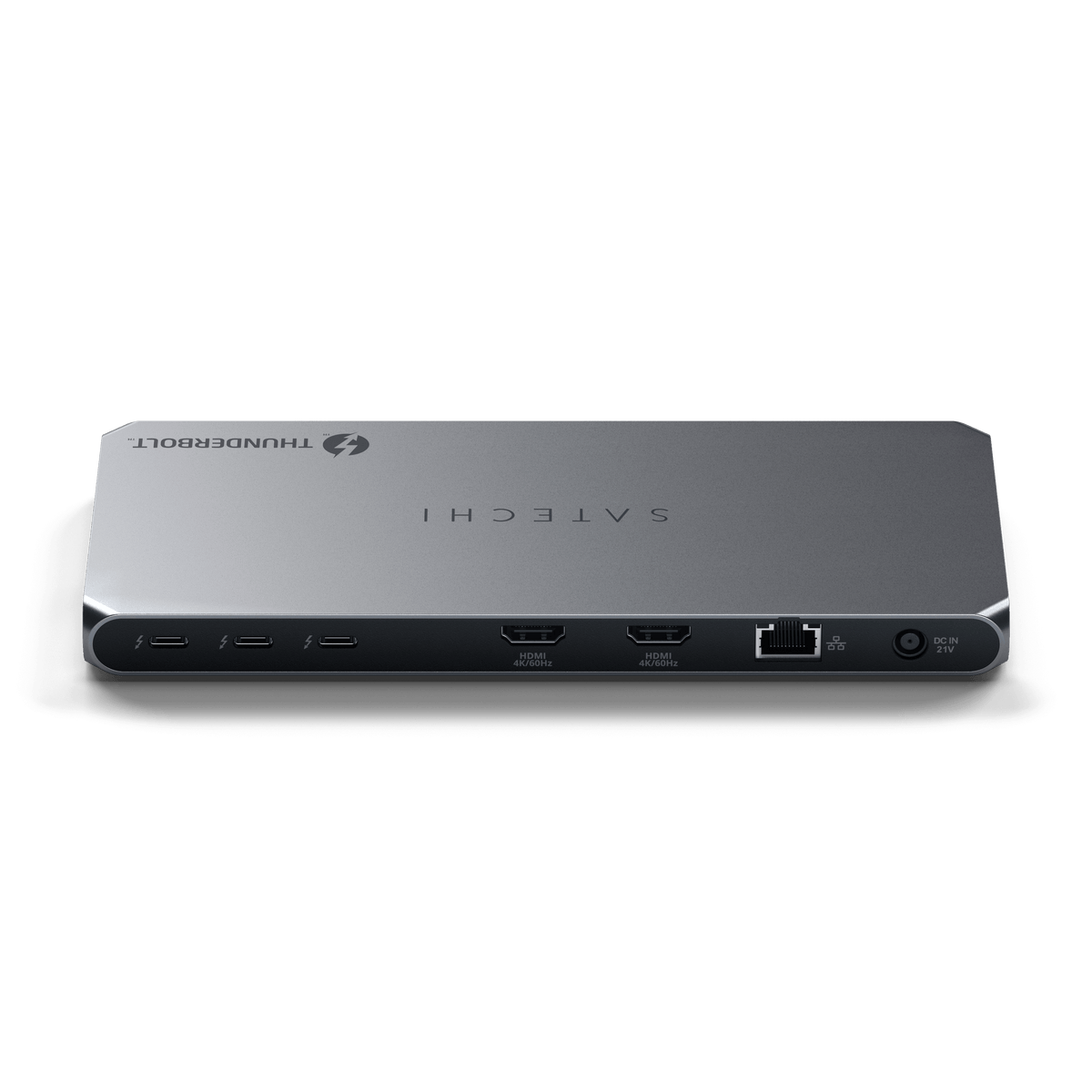 Thunderbolt 4 Docking Station with DisplayLink, back view showing Thunderbolt, HDMI, Ethernet and power ports