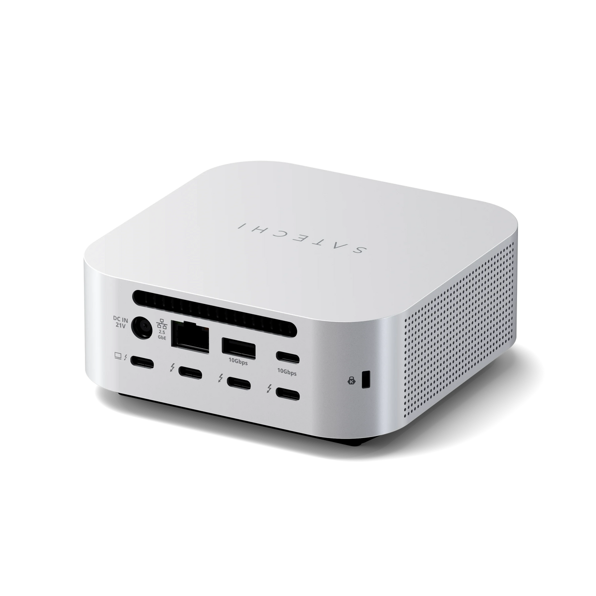 Thunderbolt 5 CubeDock with SSD Enclosure, back view showing Ethernet, USB and Thunderbolt ports