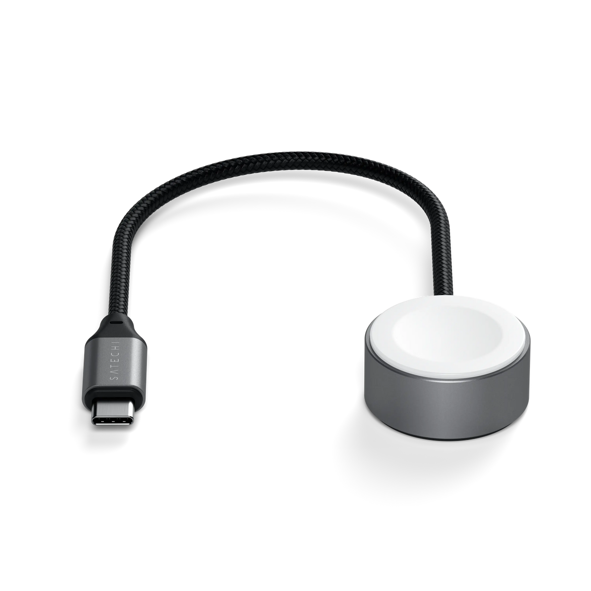 USB-C Fast Charging Cable for Apple Watch, short braided cable, side view