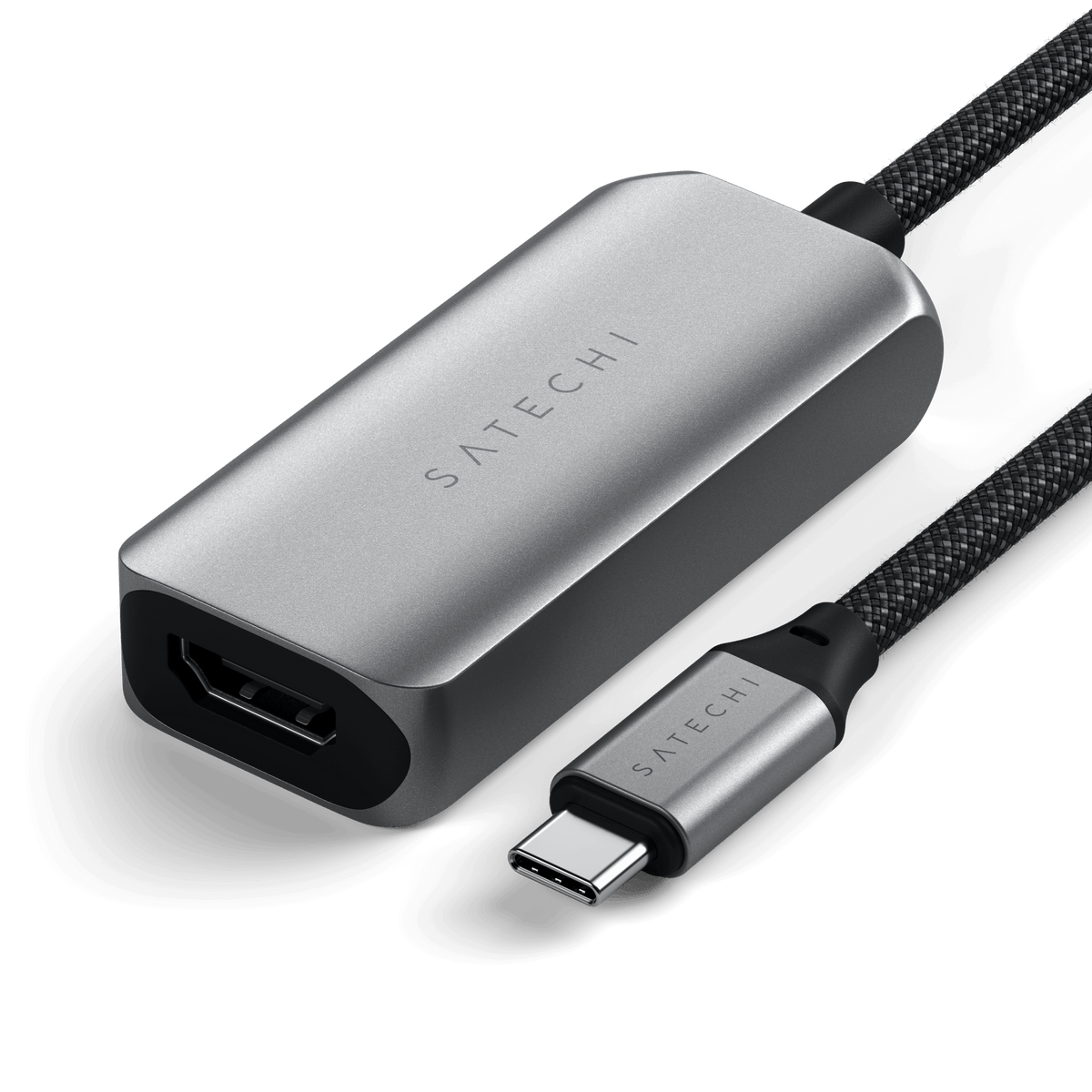 USB-C to HDMI 2.1 8K Adapter HDMI port and USB-C plug, close up