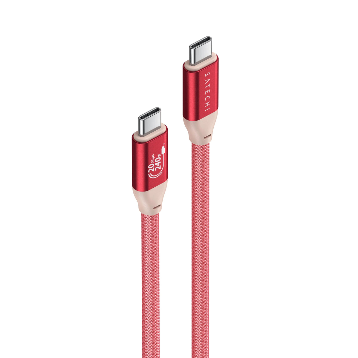 USB-C to USB-C Data and Charge Cable in Coral Pink, connectors showing the 240W label