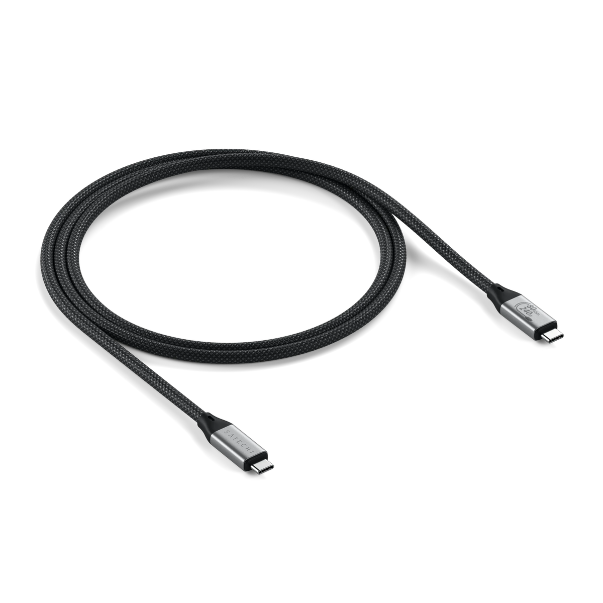 USB4 V2 Pro Cable, coiled, with braided jacket and both USB-C connectors