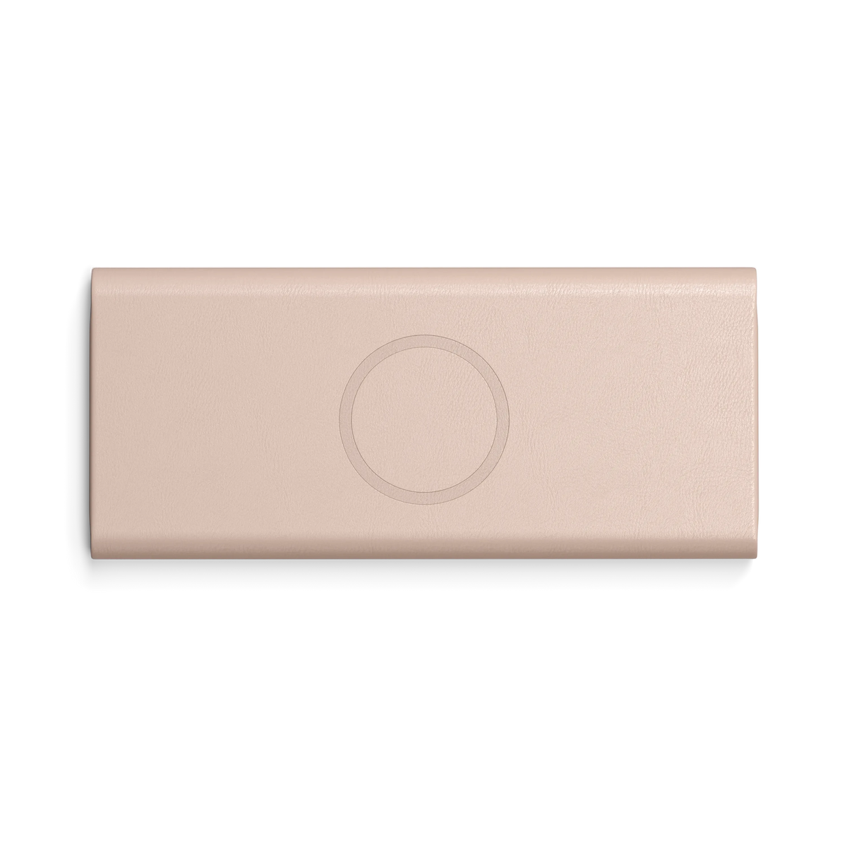 Vegan-Leather FindAll Glasses Case in Desert Rose, flat, back view with tracker ring